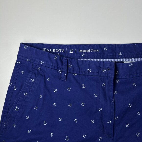 Talbots Navy White Anchor Stretch Cotton Relaxed Chino Pants Womens 12 Nautical‎ - Picture 7 of 12